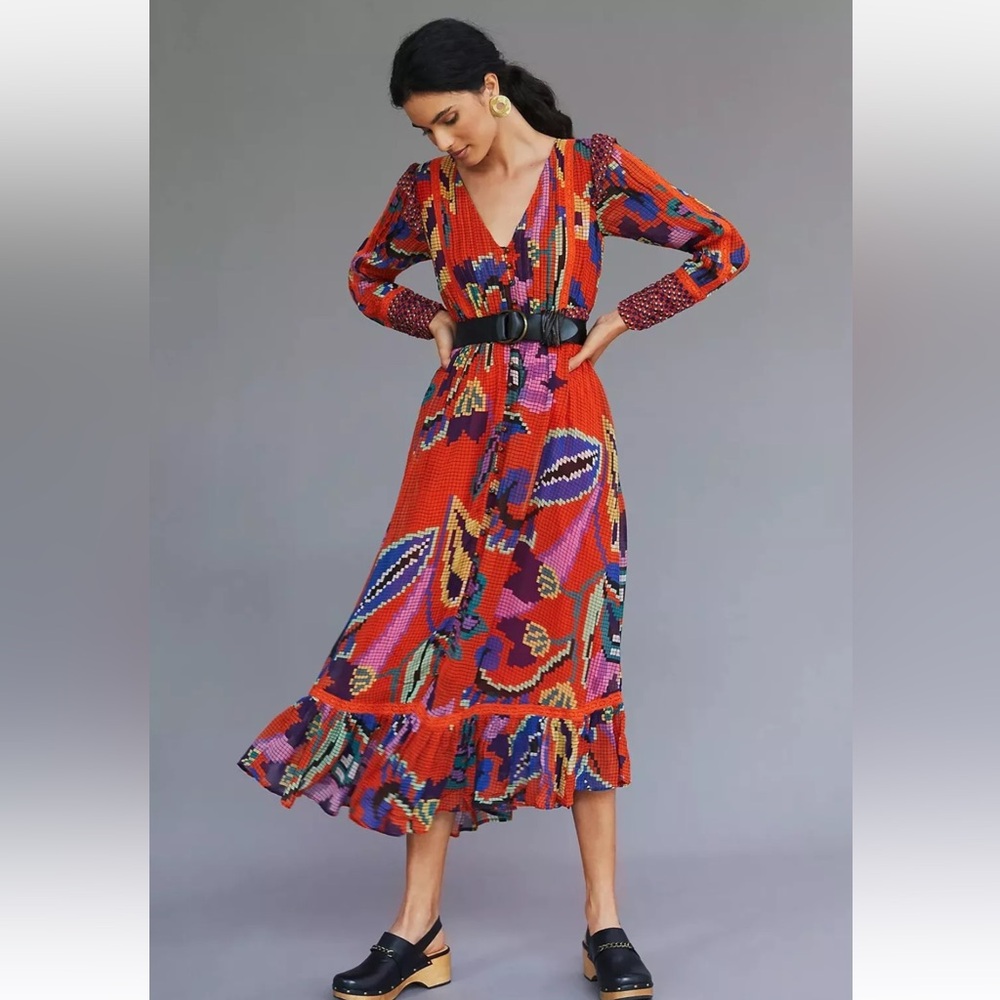 Anthropologie size XS tropical midi dress